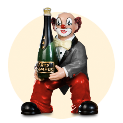 Party Clown Flasche in Händen